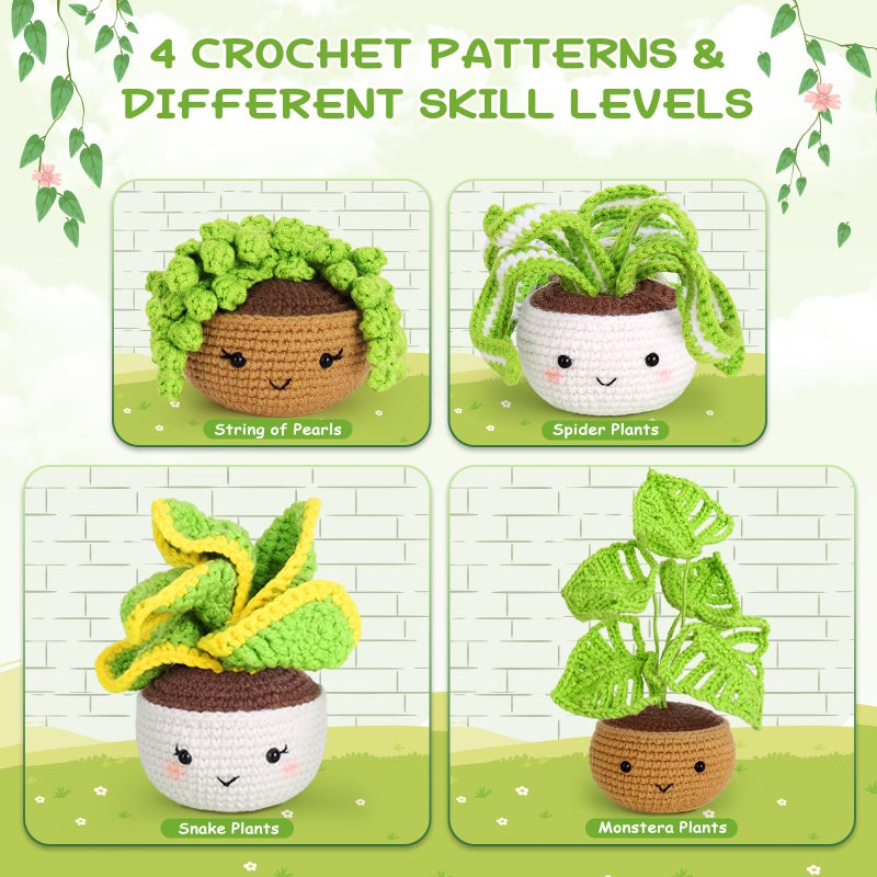Crochetta مجموعة الكروشيه للمبتدئين، مجموعات المبتدئين للبالغين مع دروس فيديو خطوة بخطوة، تعلم مجموعة الكروشيه للأطفال، لوازم الحياكة الحرفية، نباتات الكروشيه، ديكور المنزل الداخلي (40%+ غزل) - Image 3